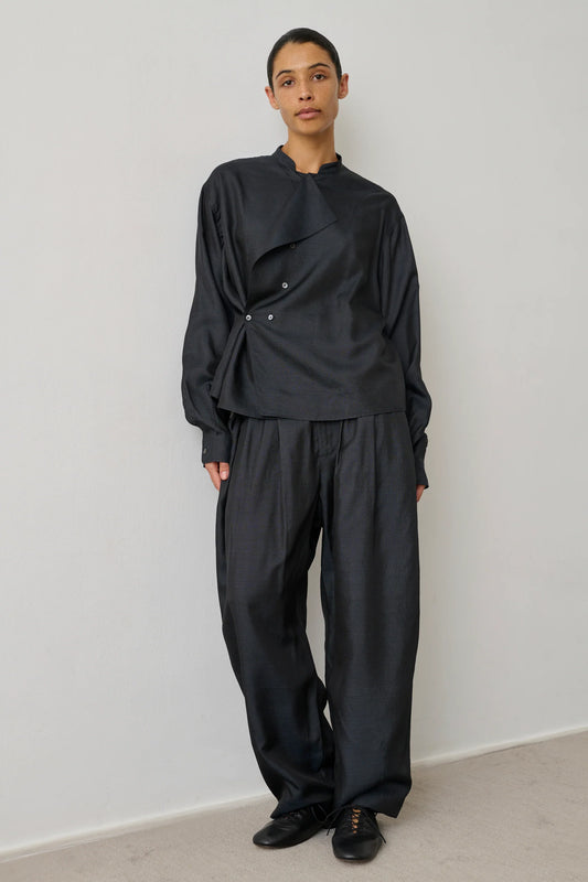 Vernon Elasticated Silk Trousers in Black