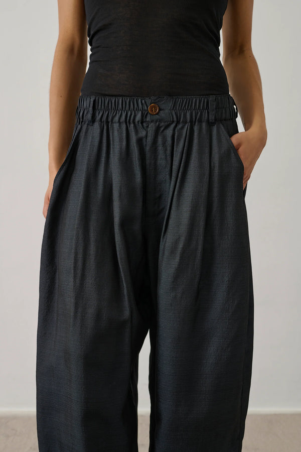 Vernon Elasticated Silk Trousers in Black