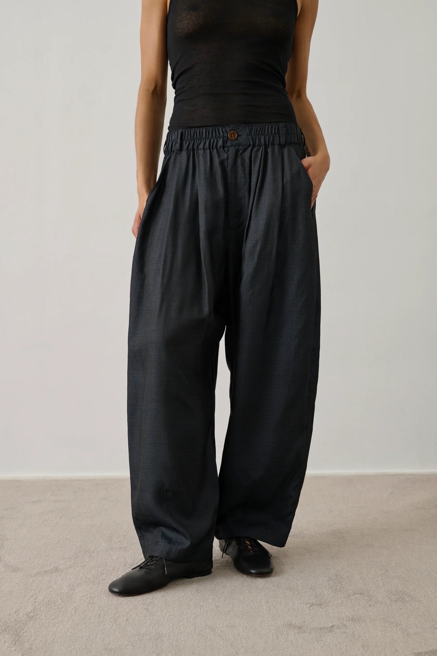 Vernon Elasticated Silk Trousers in Black