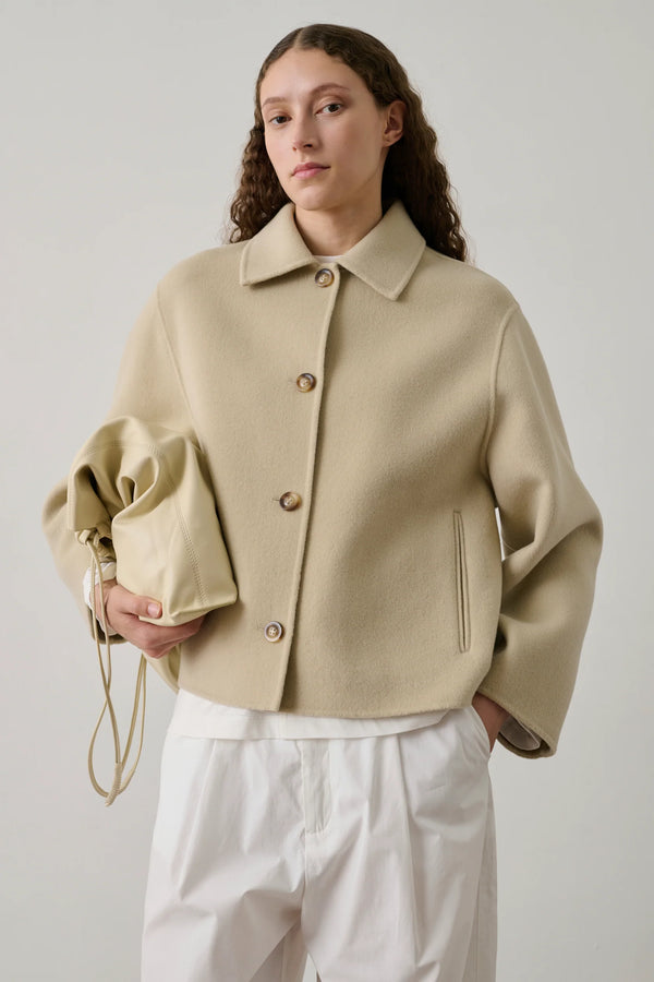 Gyoda Short Coat in Chalk Double Face Wool
