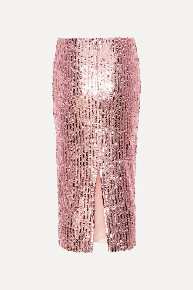 Sequin Pencil Skirt Silver in Pink