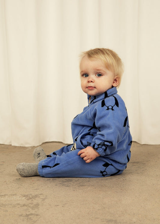 Penguin Fleece Onesie in Blue