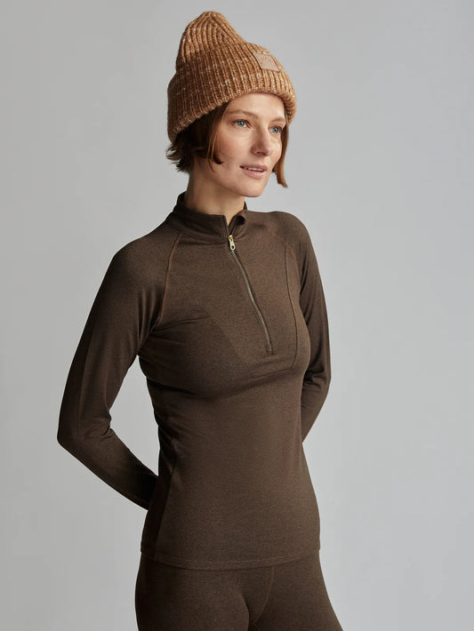 Always Warm Half-Zip Baselayer Top in Deep Chocolate Marl