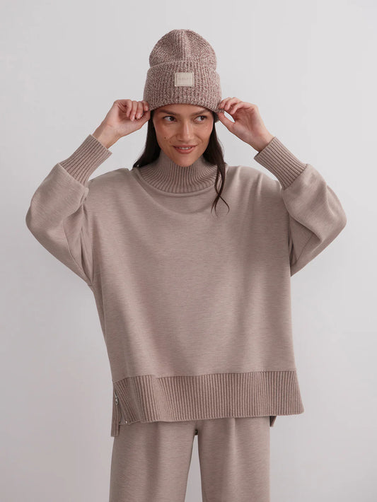 Barker High Neck Sweatshirt in Taupe Marl