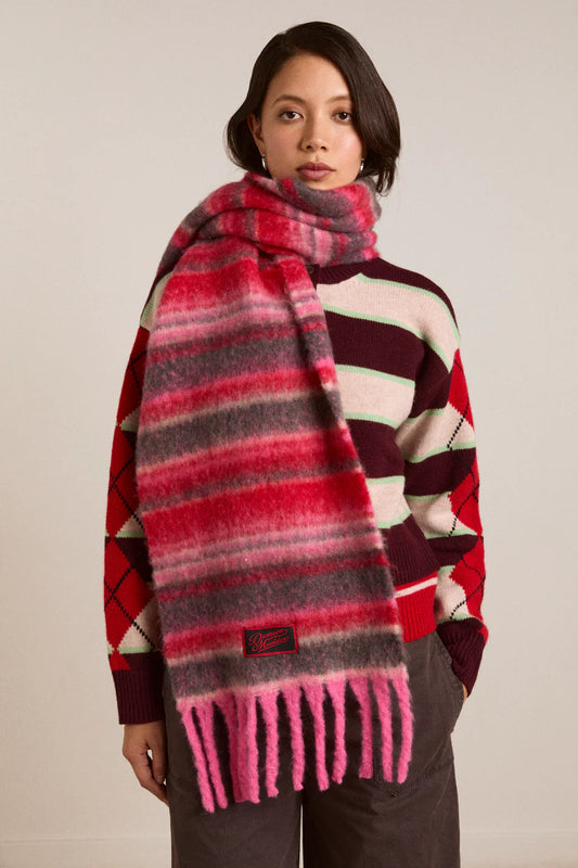 Brushed Oversized Scarf in Pink Pop Stripe