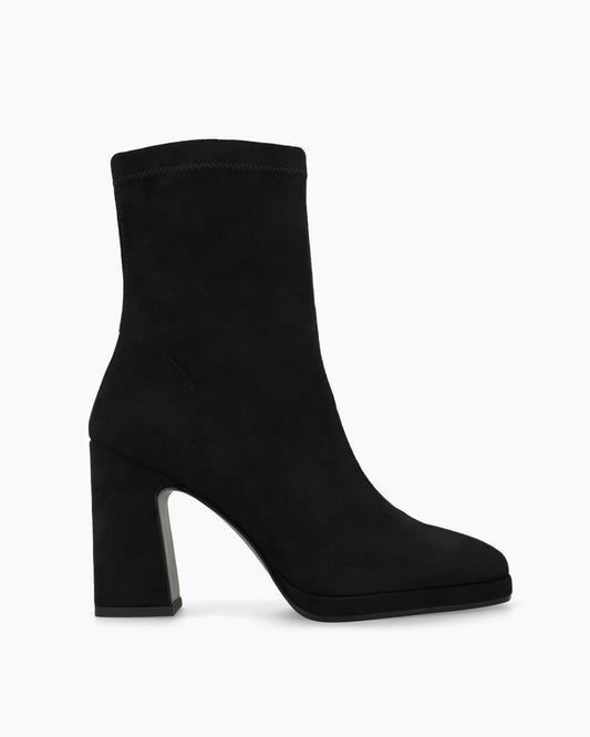 Laira Ankle Block Heel Boot in Black Suede