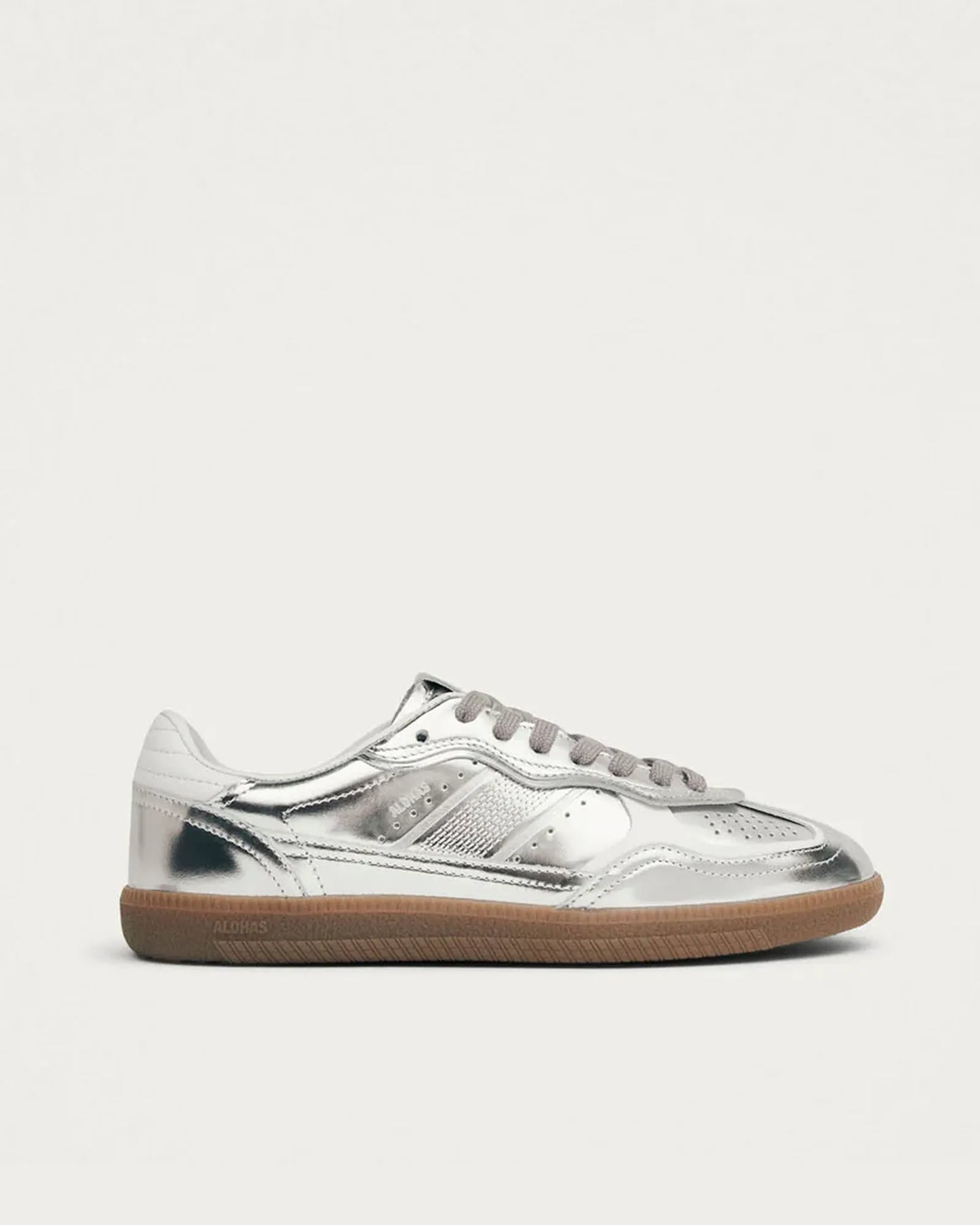TB490  Rife Shimmer Sneakers in Silver Cream Leather