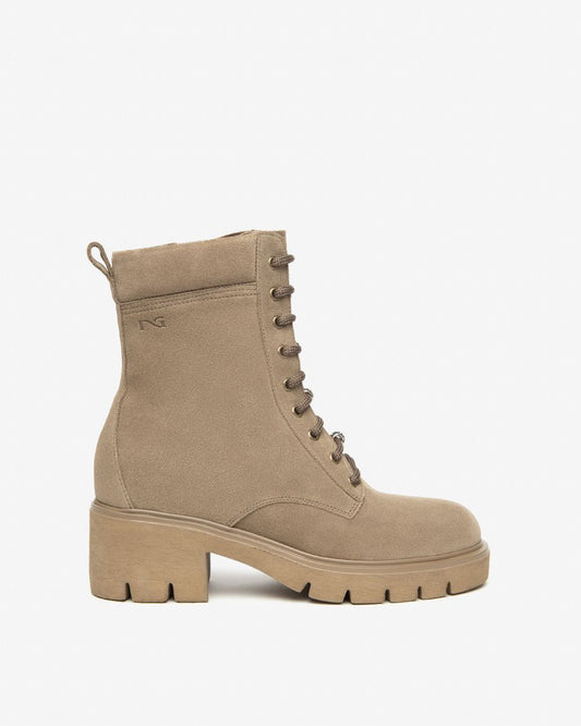 Suede Lace Up Combat Boot in Taupe