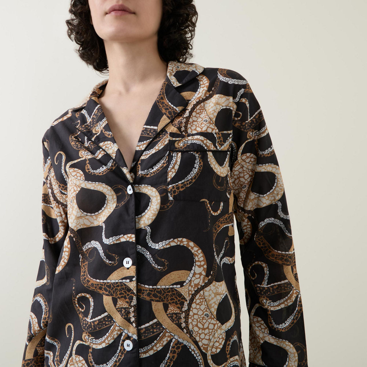 Long Pyjamas Set in Octopus Black