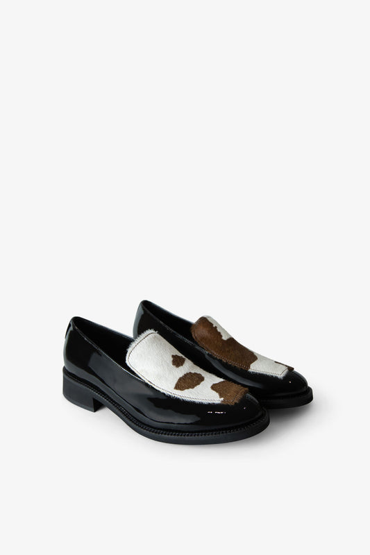 Loafer with Cow Fur in Black Leather