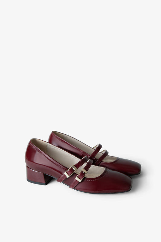 Block Heel in Burgundy