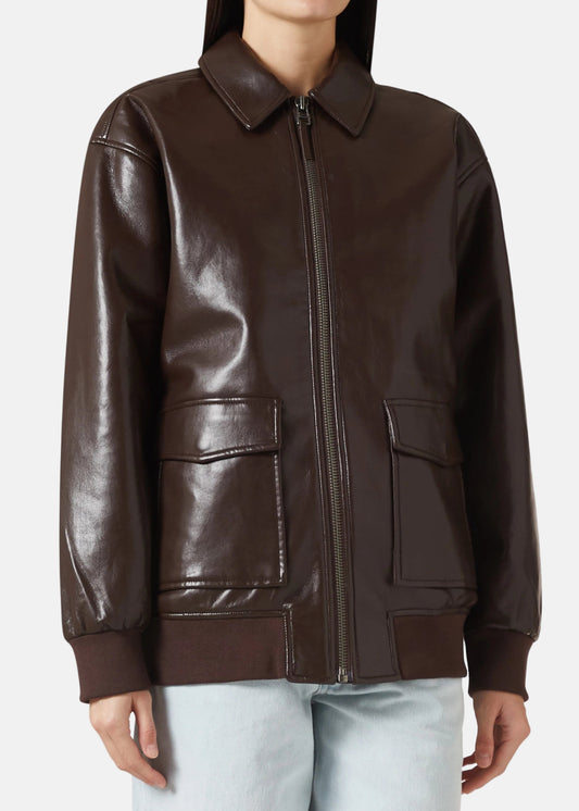 Kelanie Jacket in Deep Brown Recycled Leather
