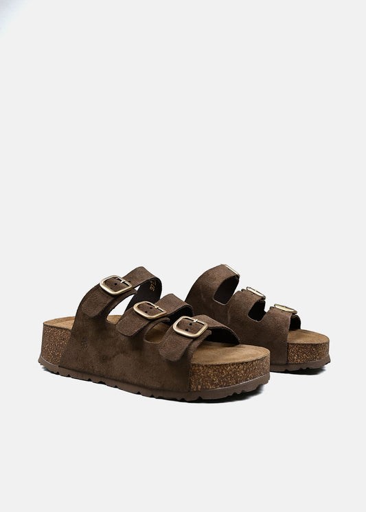 Valencia Suede Buckle Sandal in Camel