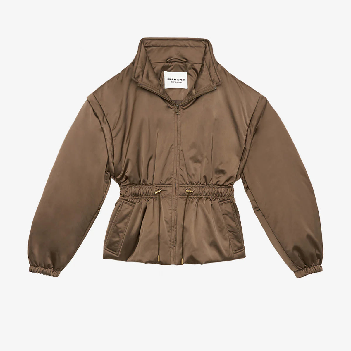 Dastyni Quilted Satin Coat in Khaki