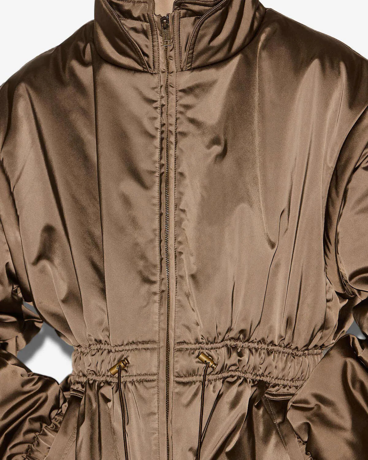 Dastyni Quilted Satin Coat in Khaki