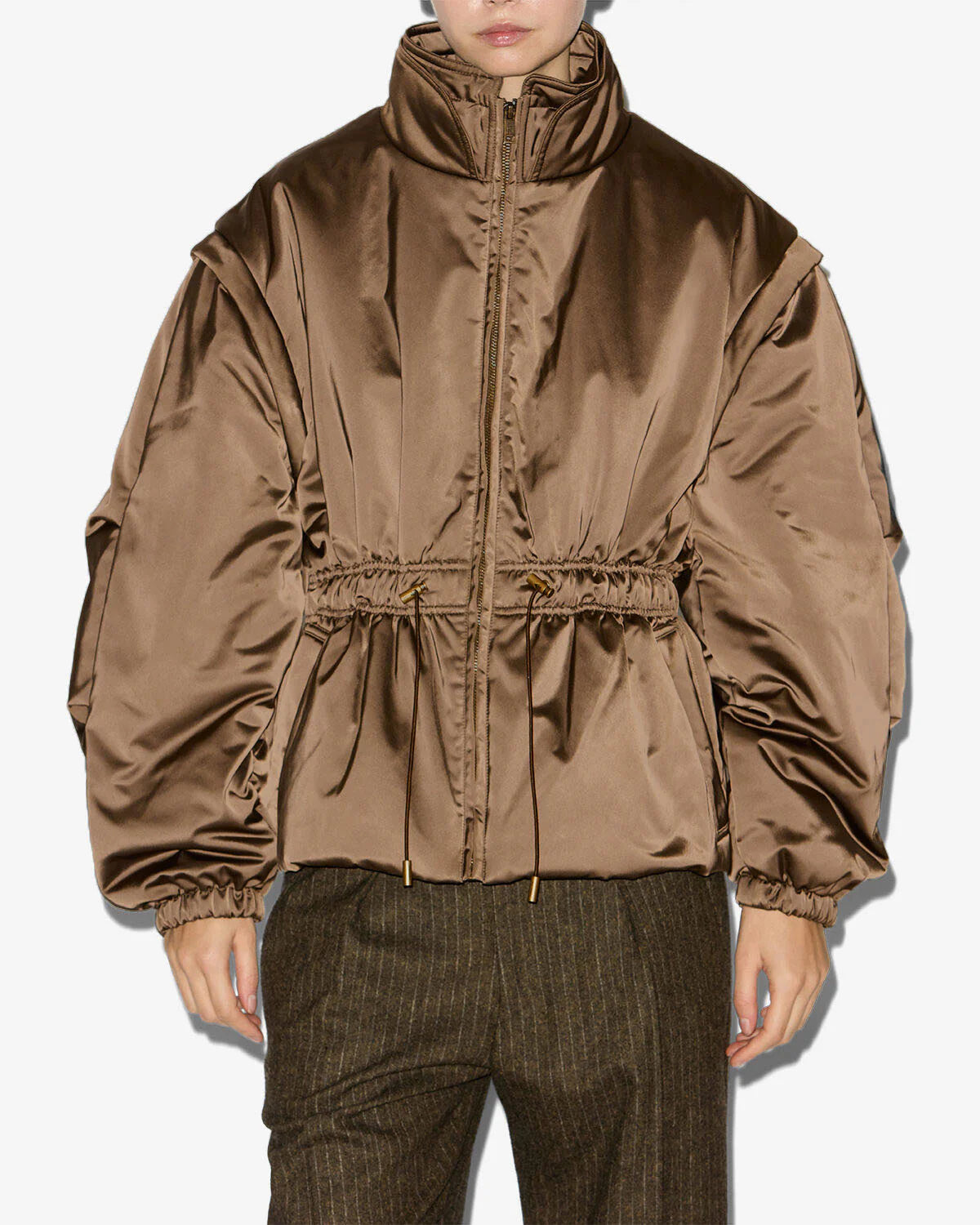 Dastyni Quilted Satin Coat in Khaki