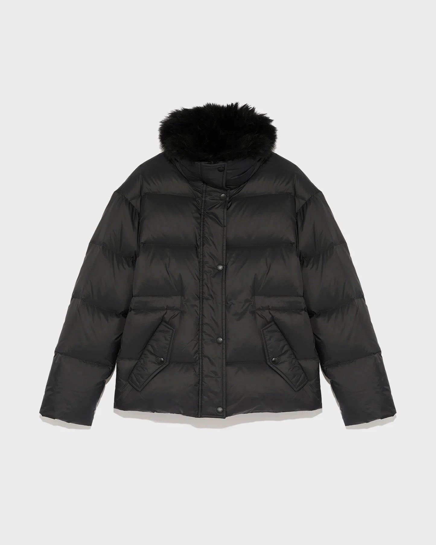Down Jacket With Fluffy Lambswool Trim in Army