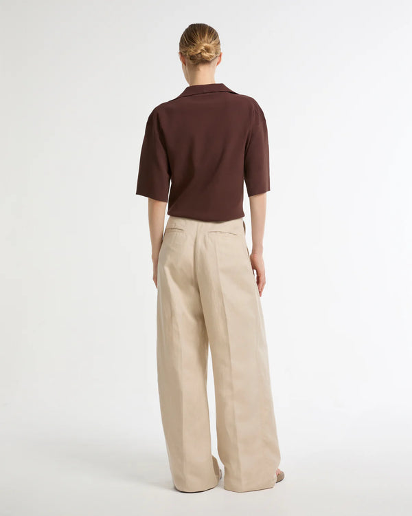 Linen Wide Leg Trousers in Beige