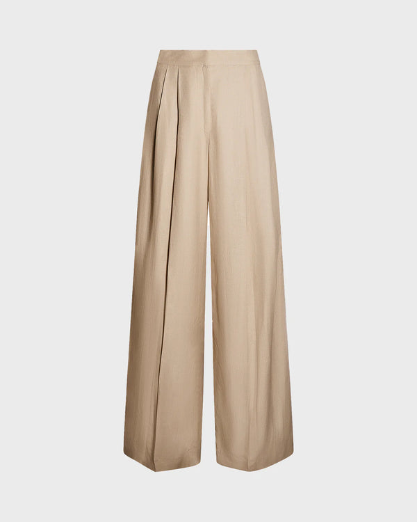 Linen Wide Leg Trousers in Beige
