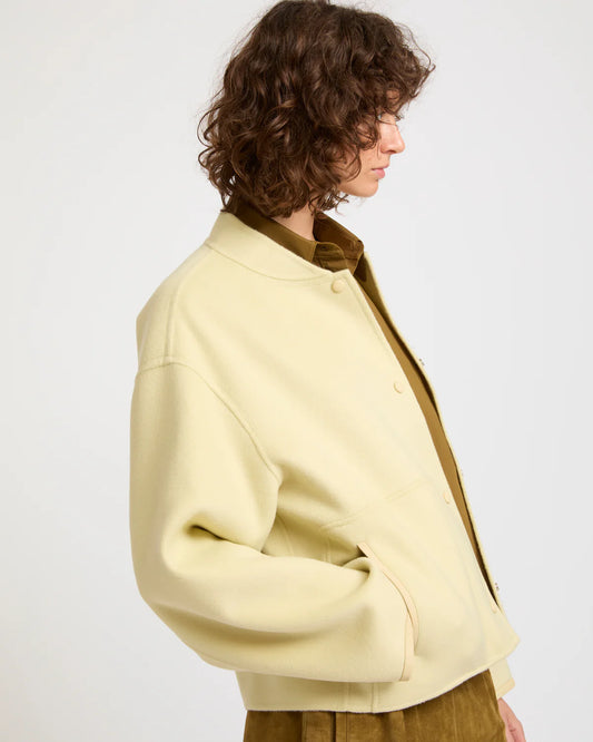 Double Sided Cashmere Blend Varsity Jacket in Yellow