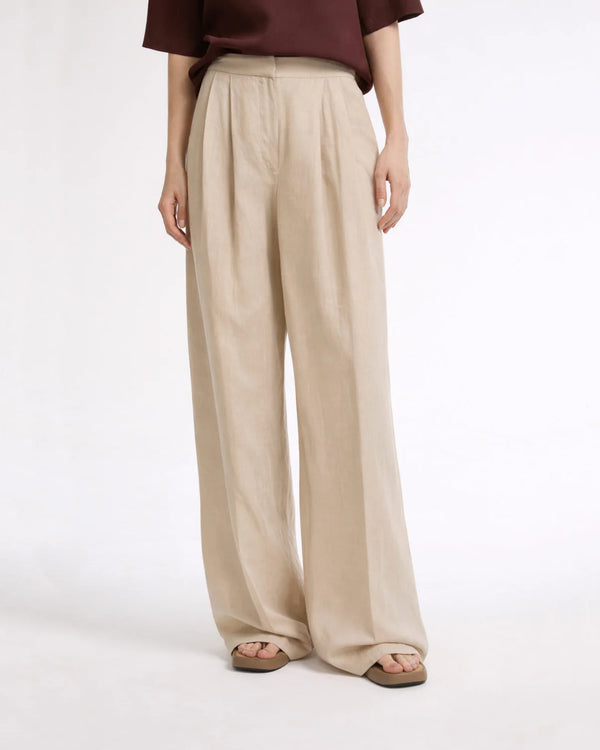 Linen Wide Leg Trousers in Beige