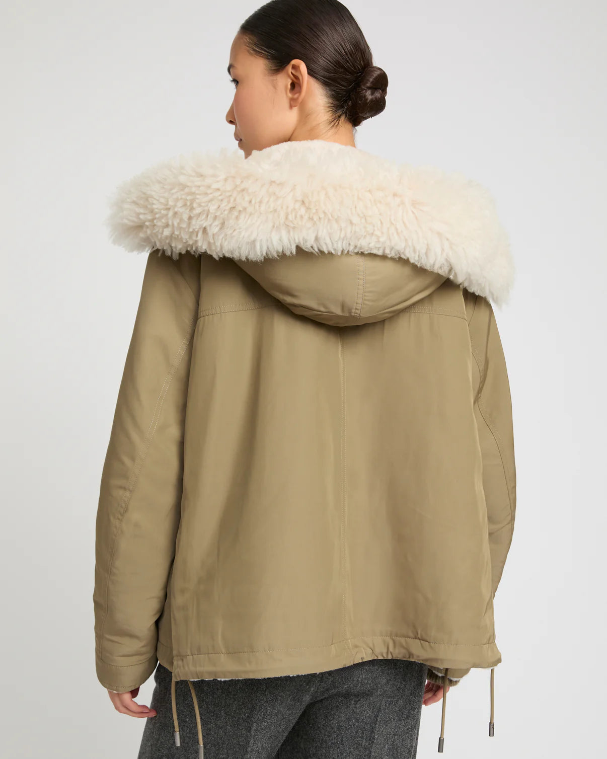 Revrsible Hooded Jacket in Lambskin Shearling and Technical Fabric