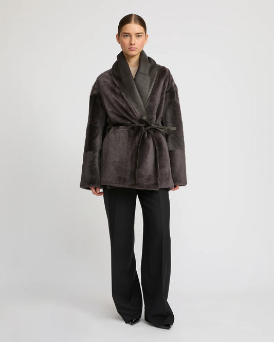 Long Draped Lambskin Shearling Jacket