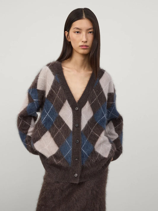 Elaria Cardigan in Wood Argyle Brushed