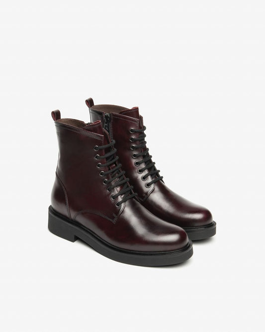 Lace Up Combat Boot in Burgundy