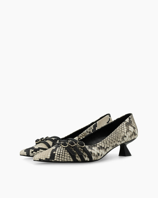 Roma Triple Buckle Heels in Snakeskin