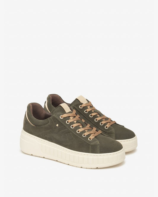 Platform Suede Sneakers in Khaki