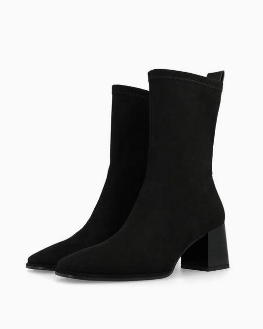 Heka Ankle Block Heel Boot in Black Suede
