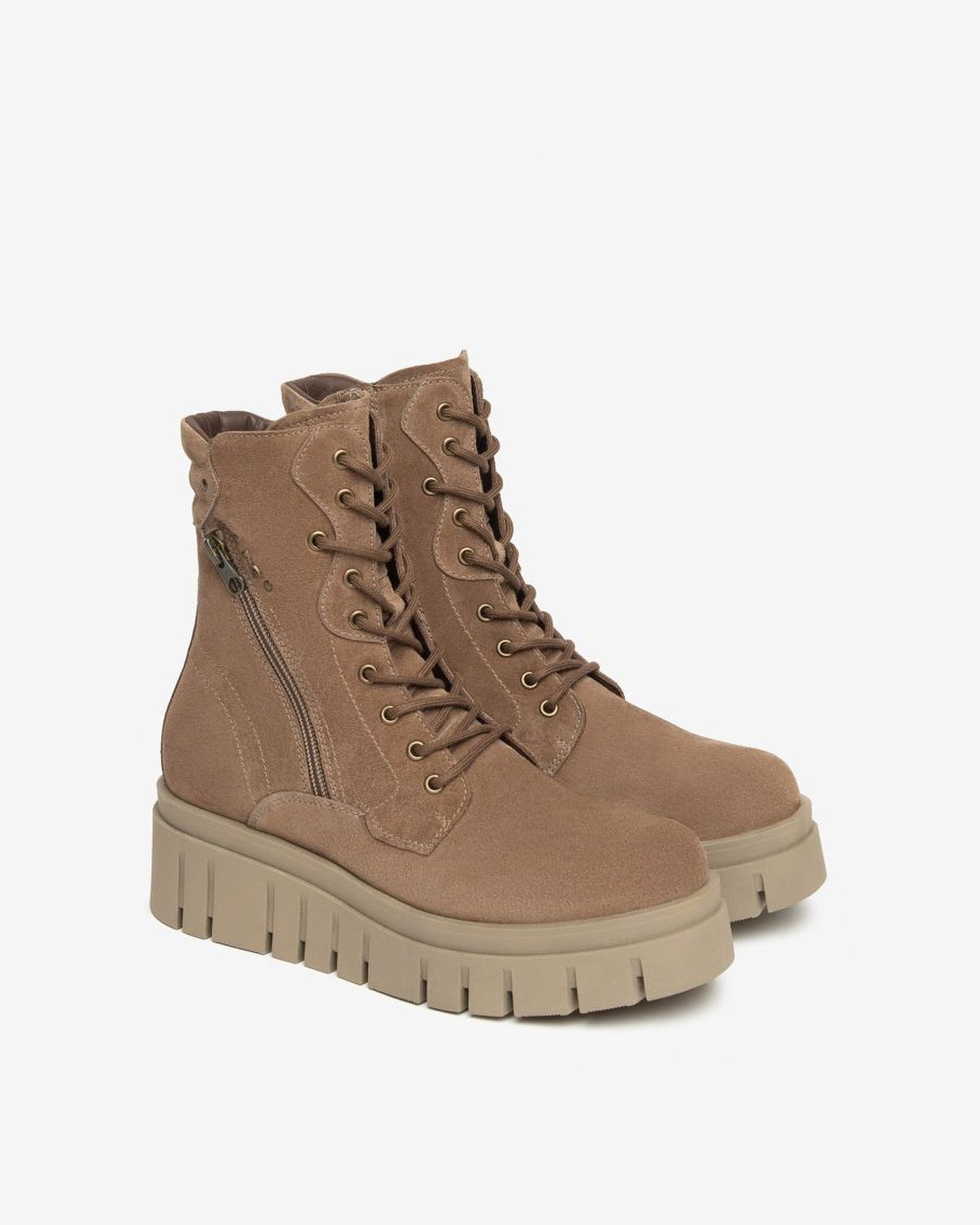 Platform Suede Lace Up Boot in Brown