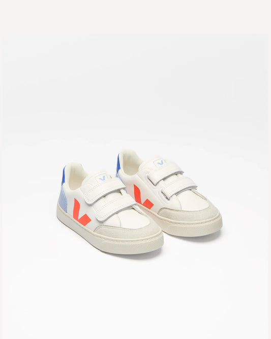 Small V-12 Leather White Multico Orange Fluo