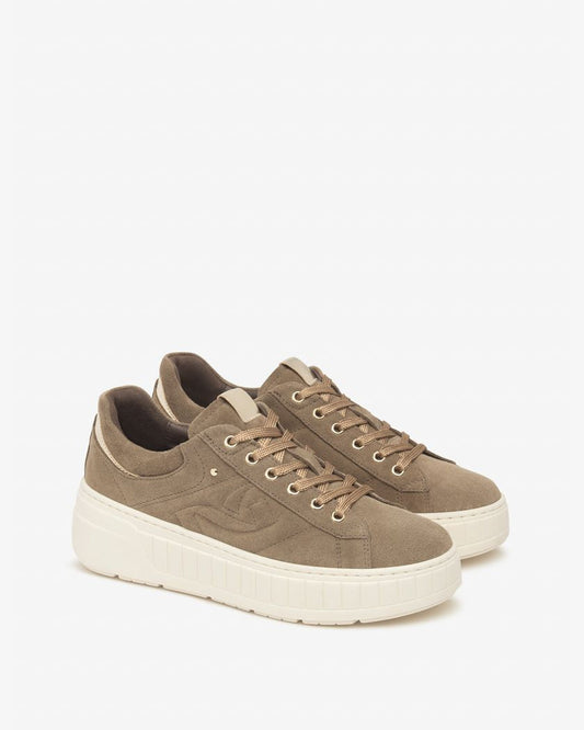 Platform Suede Sneakers in Taupe