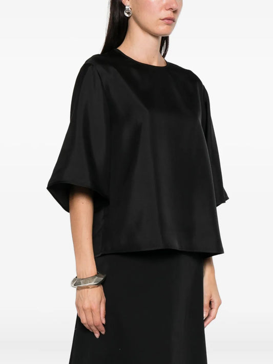 Buttoned Silk Top in Black