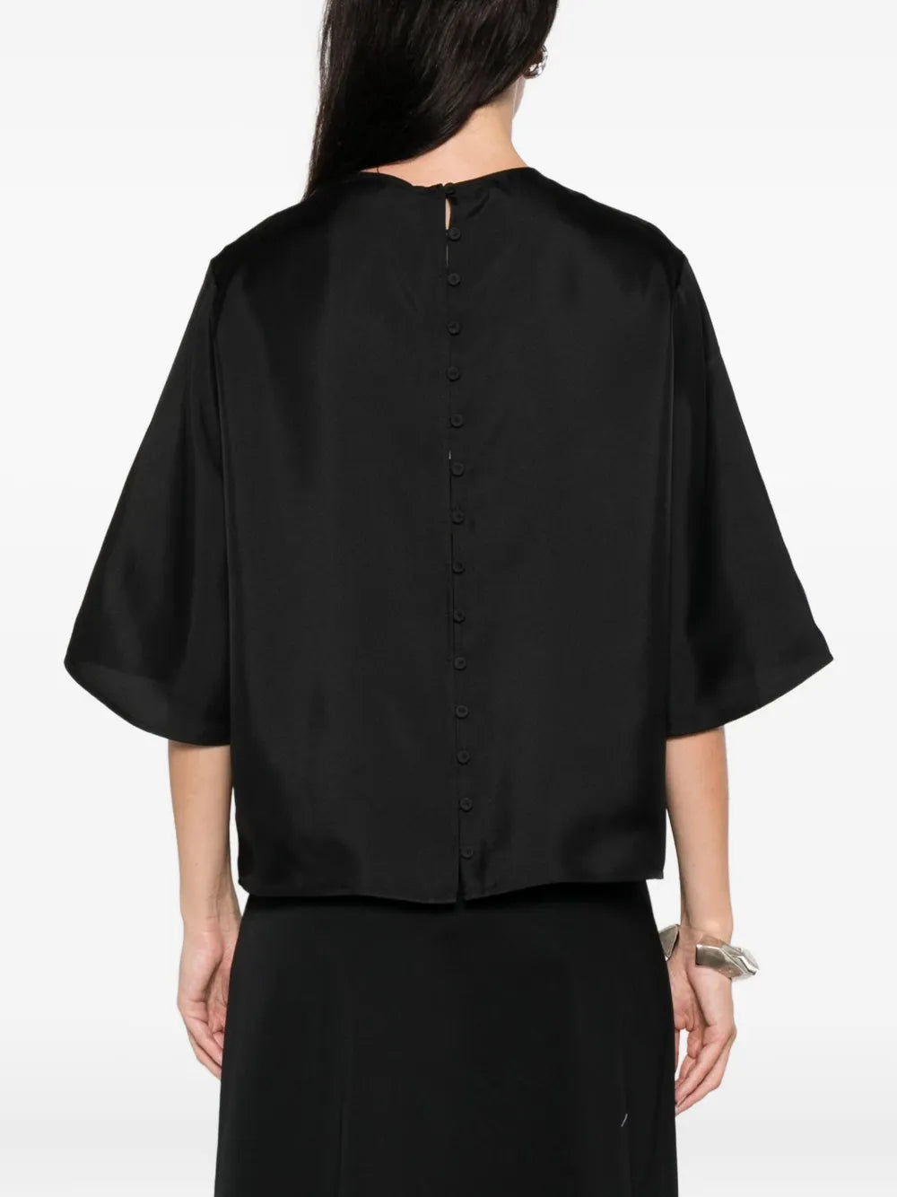 Buttoned Silk Top in Black