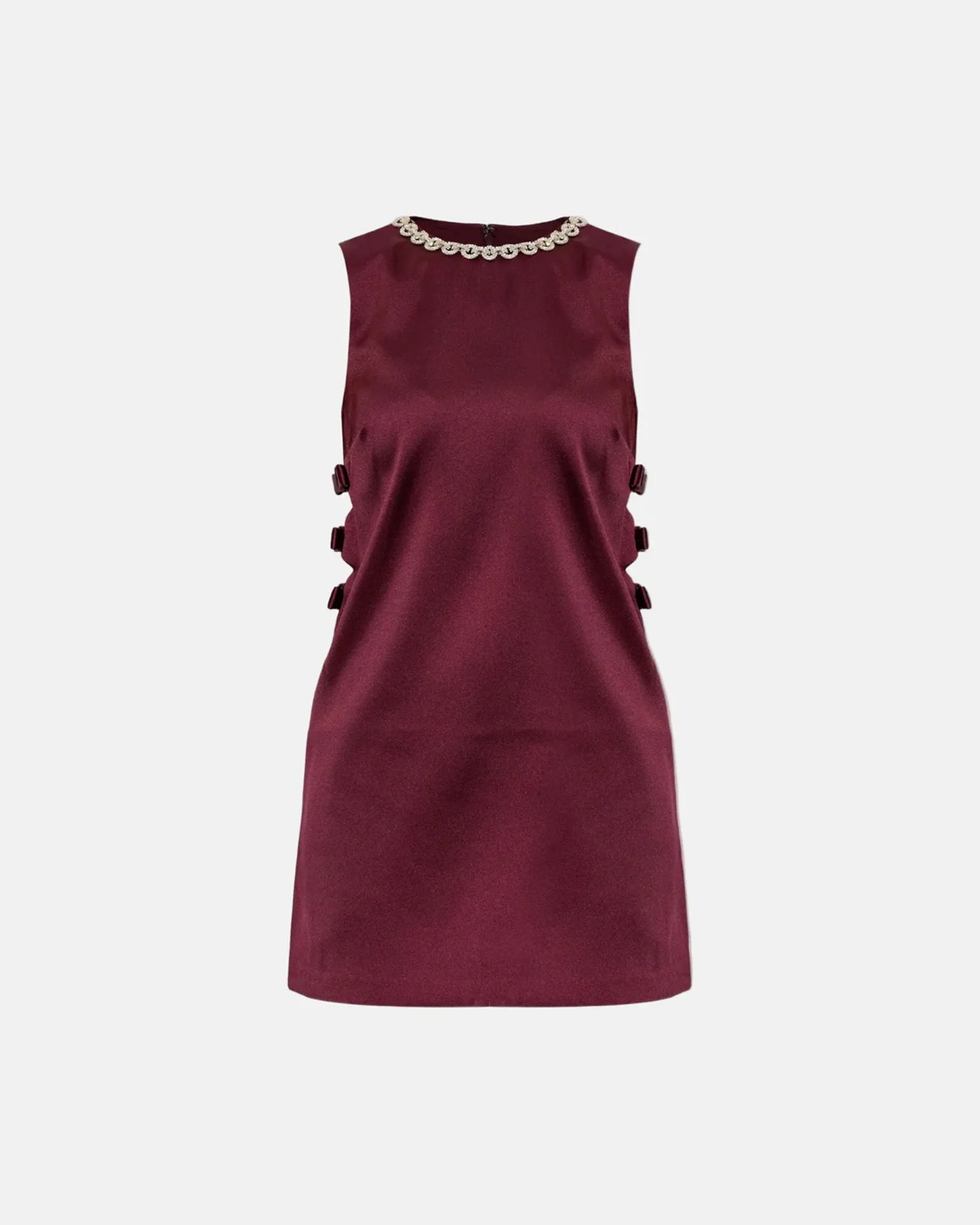 Satin Cut-Out Mini Dress in Burgundy