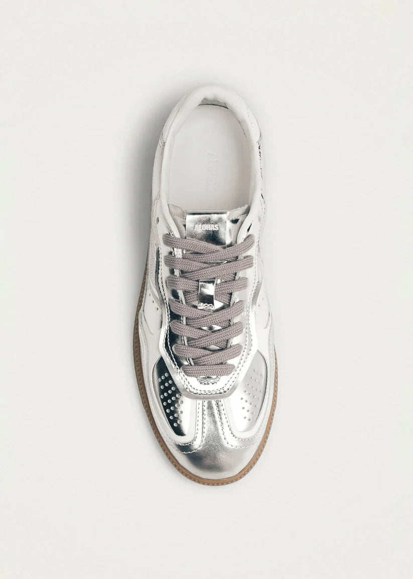 TB490  Rife Shimmer Sneakers in Silver Cream Leather