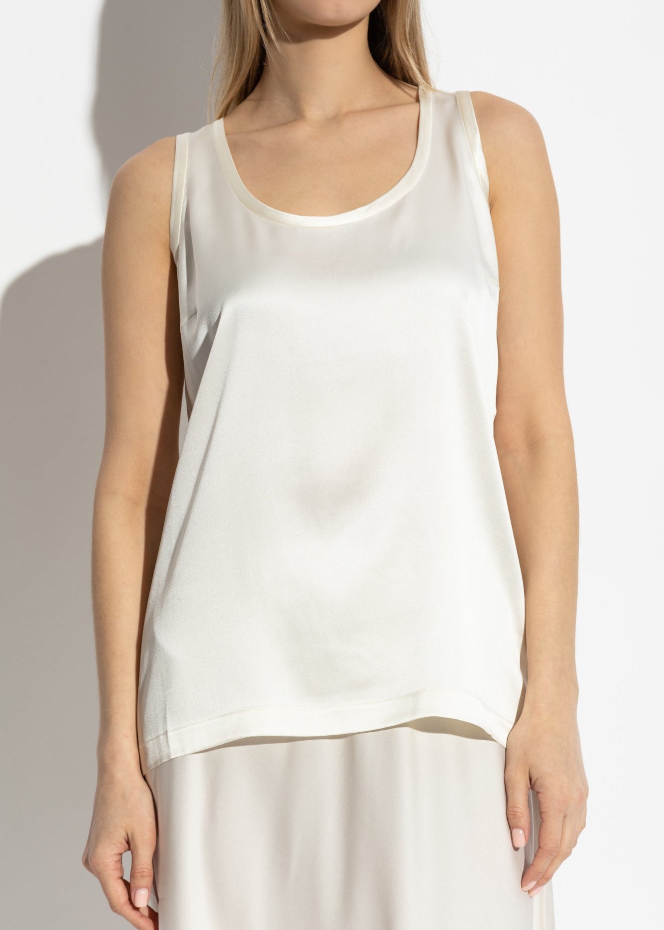 Scoop Neck Silk Sleeveless Top in Bone