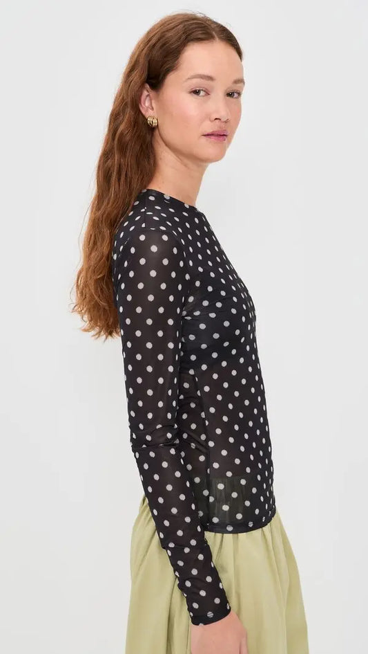 Printed Sheer Jersey Longsleeve in Black