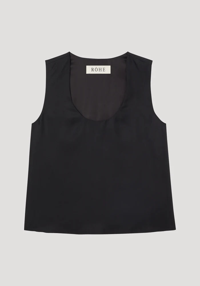 Scoop Neck Silk Top in Black