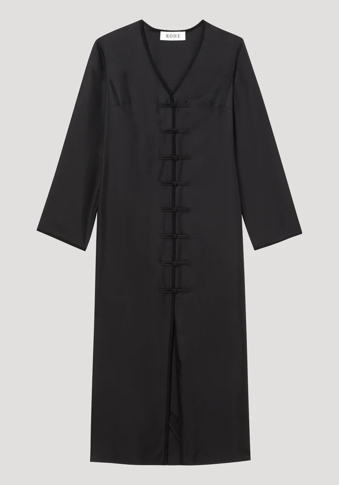 Mandarin Silk Closure Dress in Black