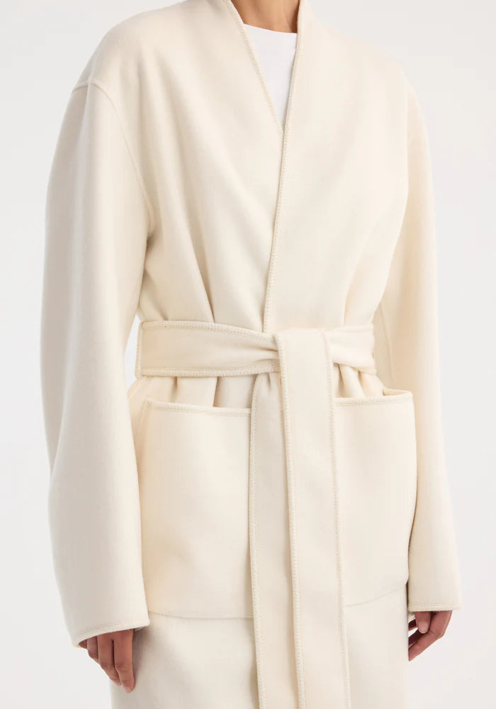 Double Faced Kimono Style Coat in off white