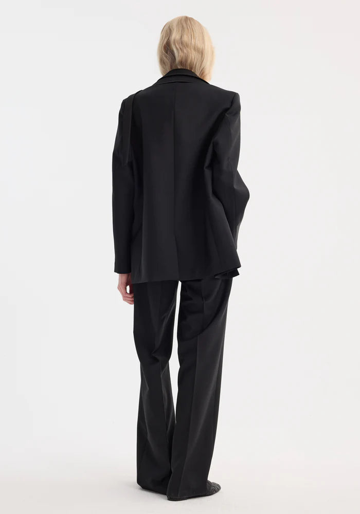 Deconstructed Satin Lapel Suit Jacket in Black