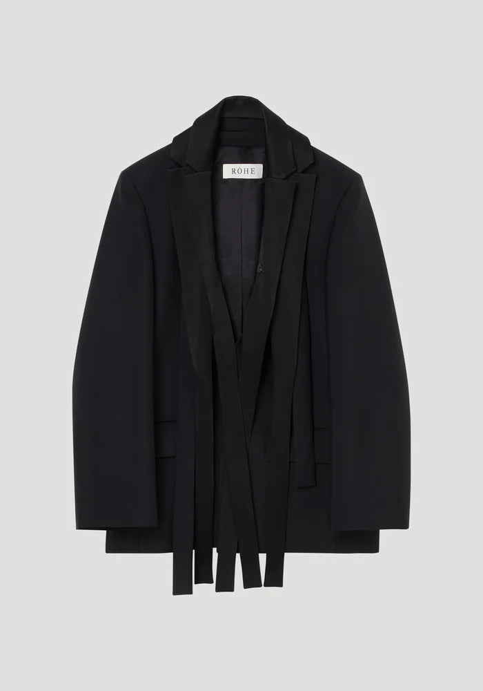 Deconstructed Satin Lapel Suit Jacket in Black