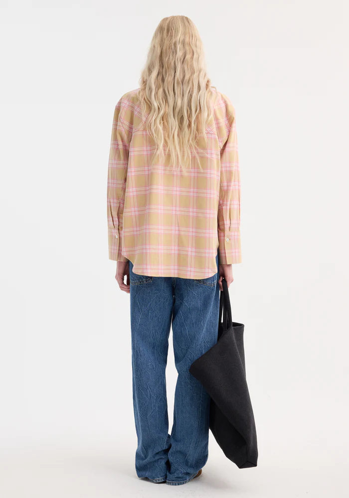 Check Flannel Overshirt in Pink Beige Check