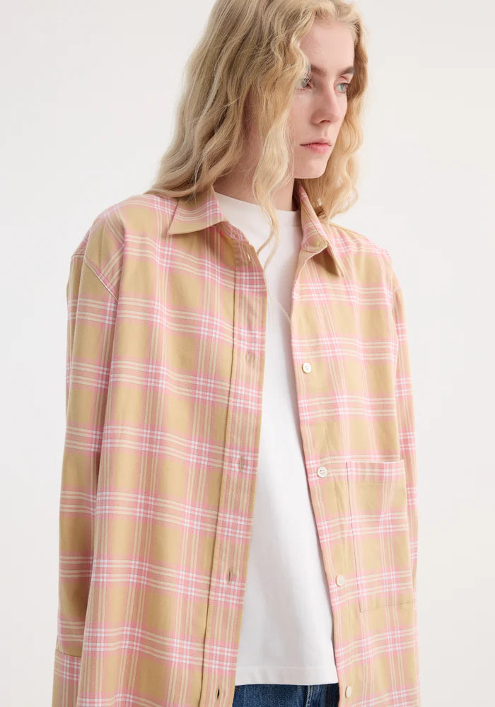 Check Flannel Overshirt in Pink Beige Check