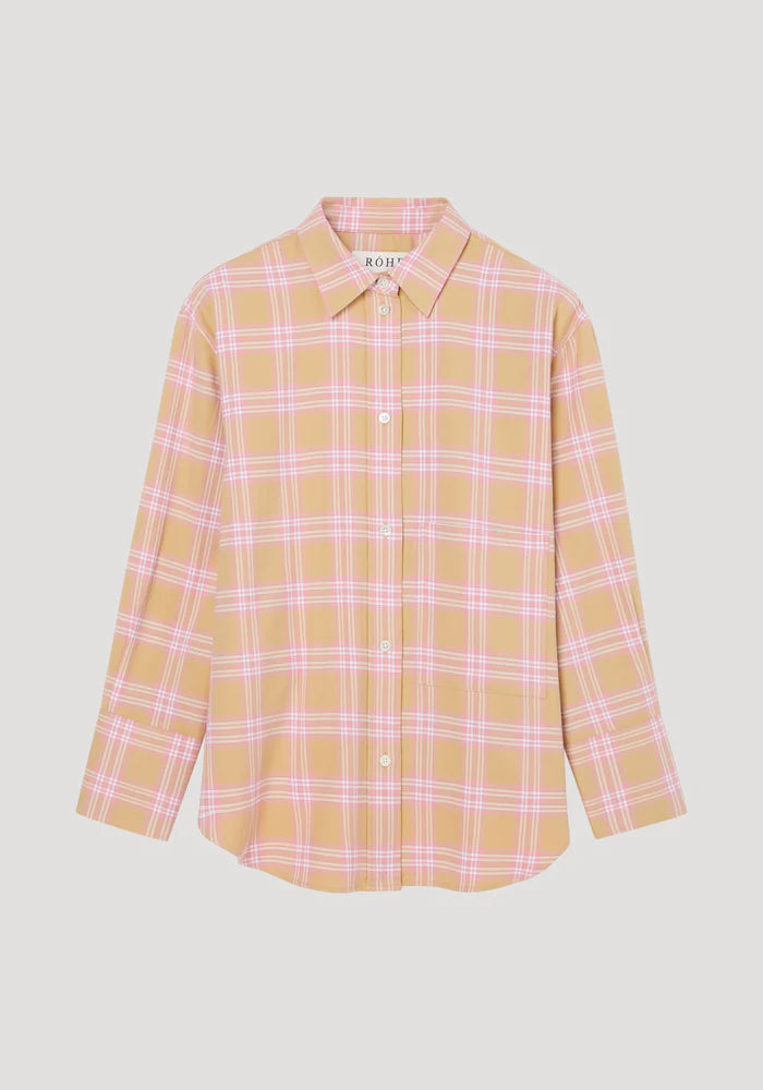 Check Flannel Overshirt in Pink Beige Check