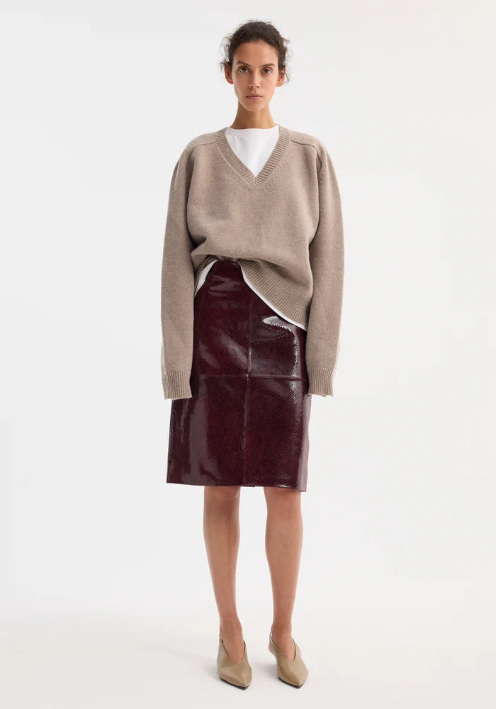 Snake Leather Skirt in Burgundy Snake